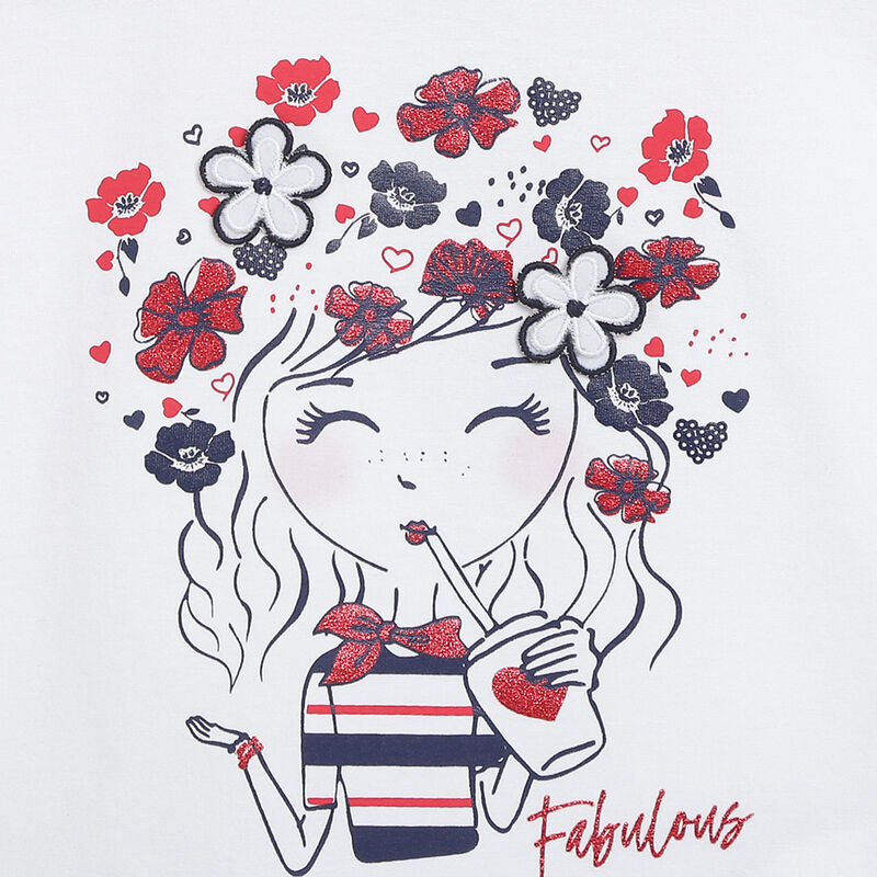 Girls Red Striped 2 Pc Set T-shirt with Short Trouser image number 4